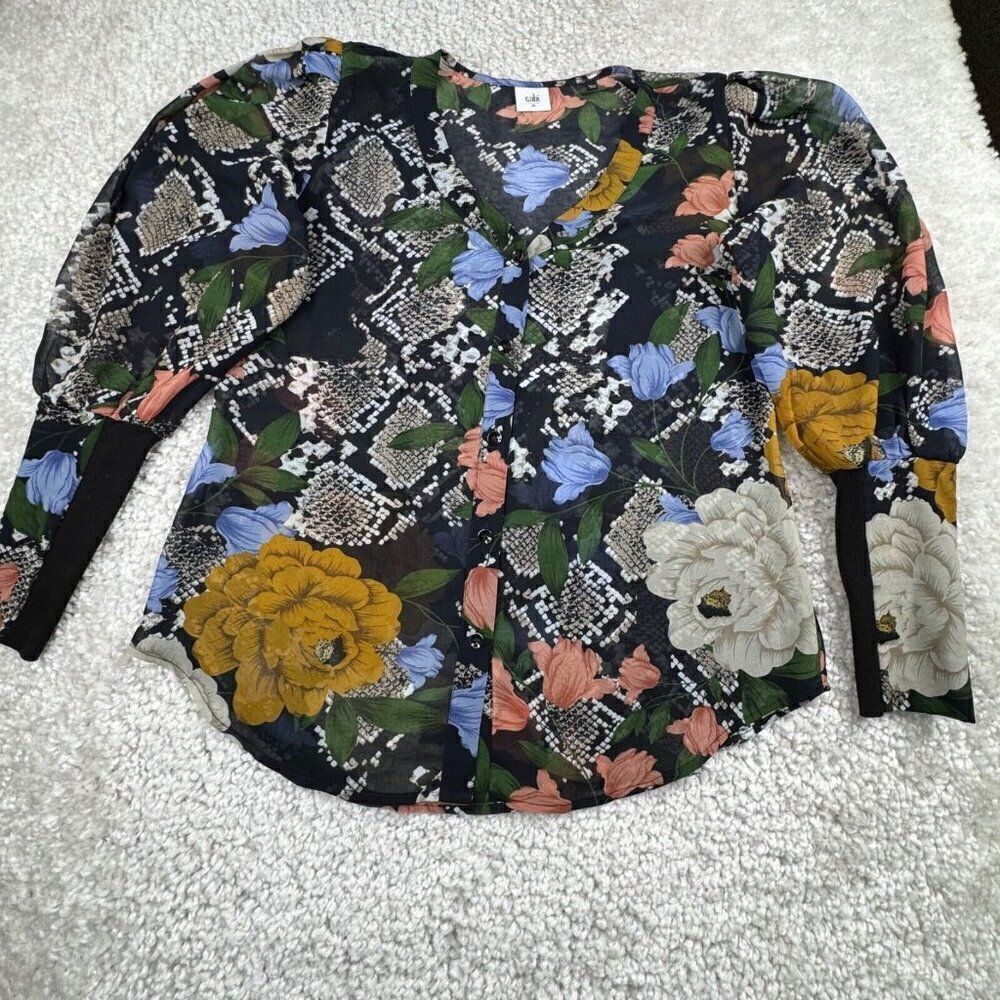 Cabi Snake Charmer Floral Sheer V Neck Blouse - Picture 3 of 11